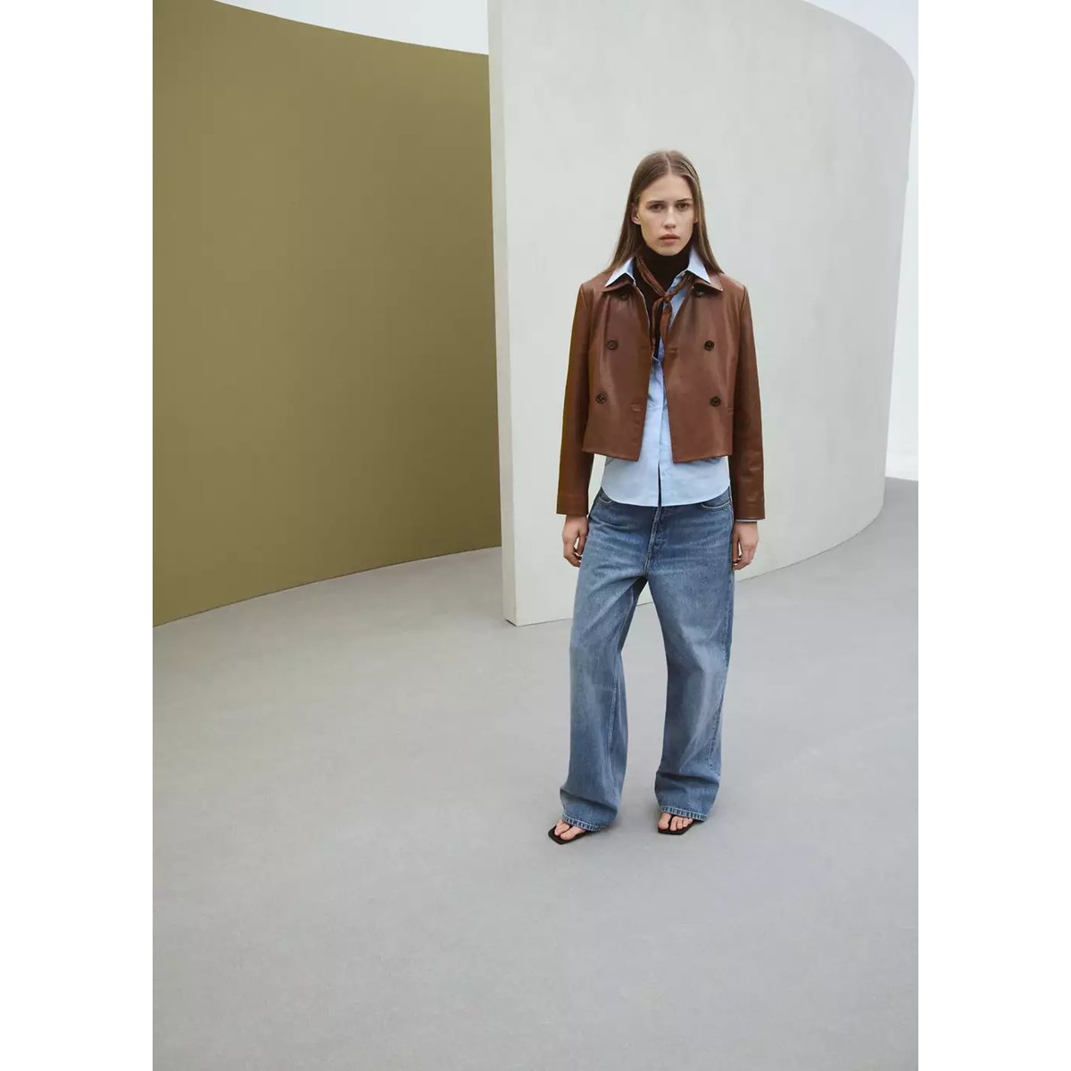 Veste cuir double boutonnage marron moyen, MANGO