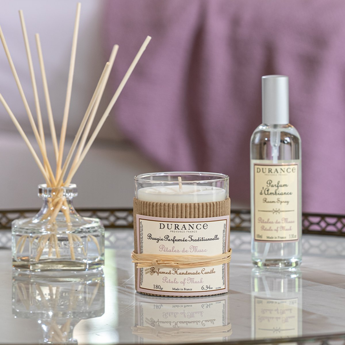 Bougie parfumée PÉTALES DE MUSC couleur unique, DURANCE