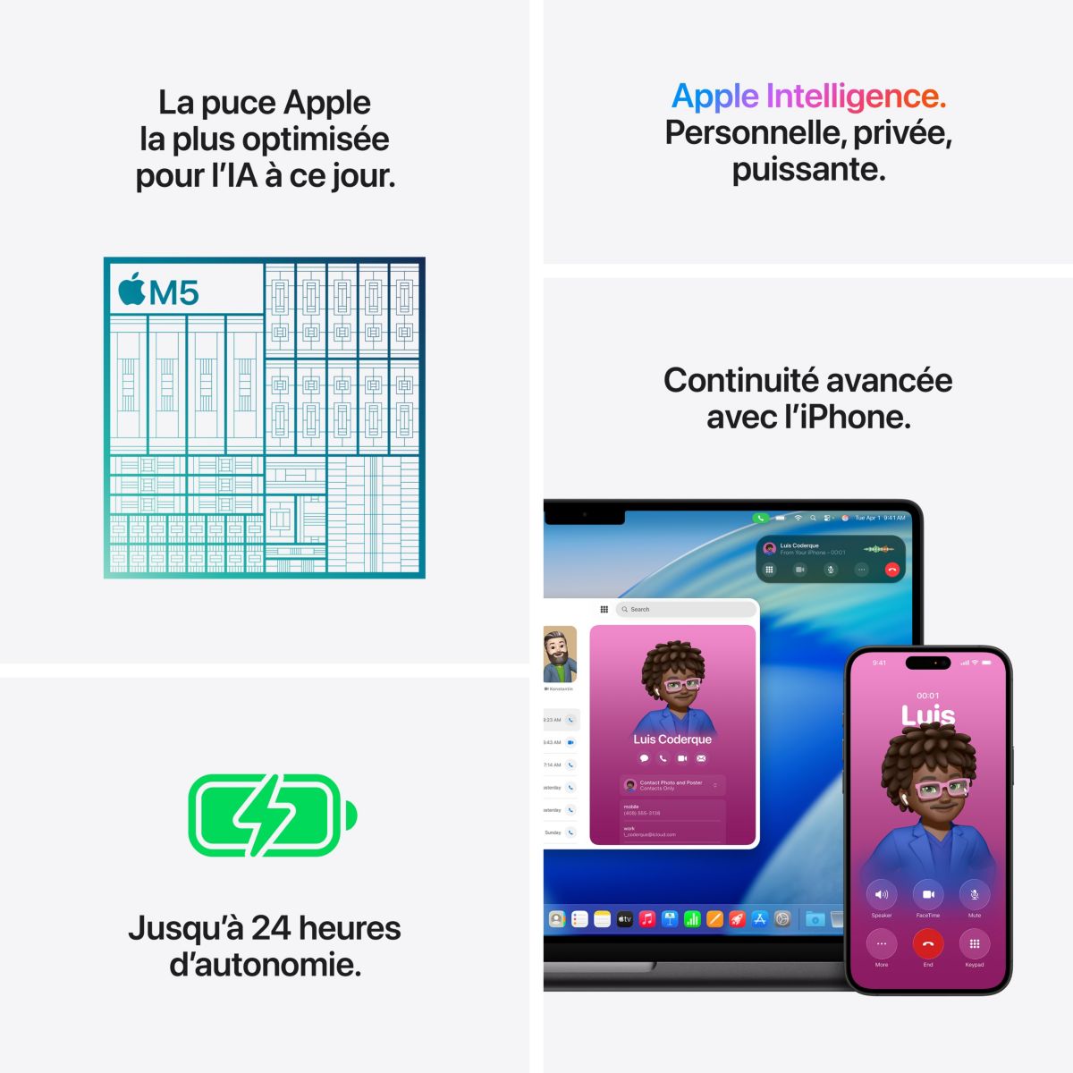 Ordinateur Apple Pro 14" Puce M5 CPU 10 / GPU 10 coeurs Mémoire RAM 24Go Stockage 1To SSD XDR Argent couleur unique, APPLE