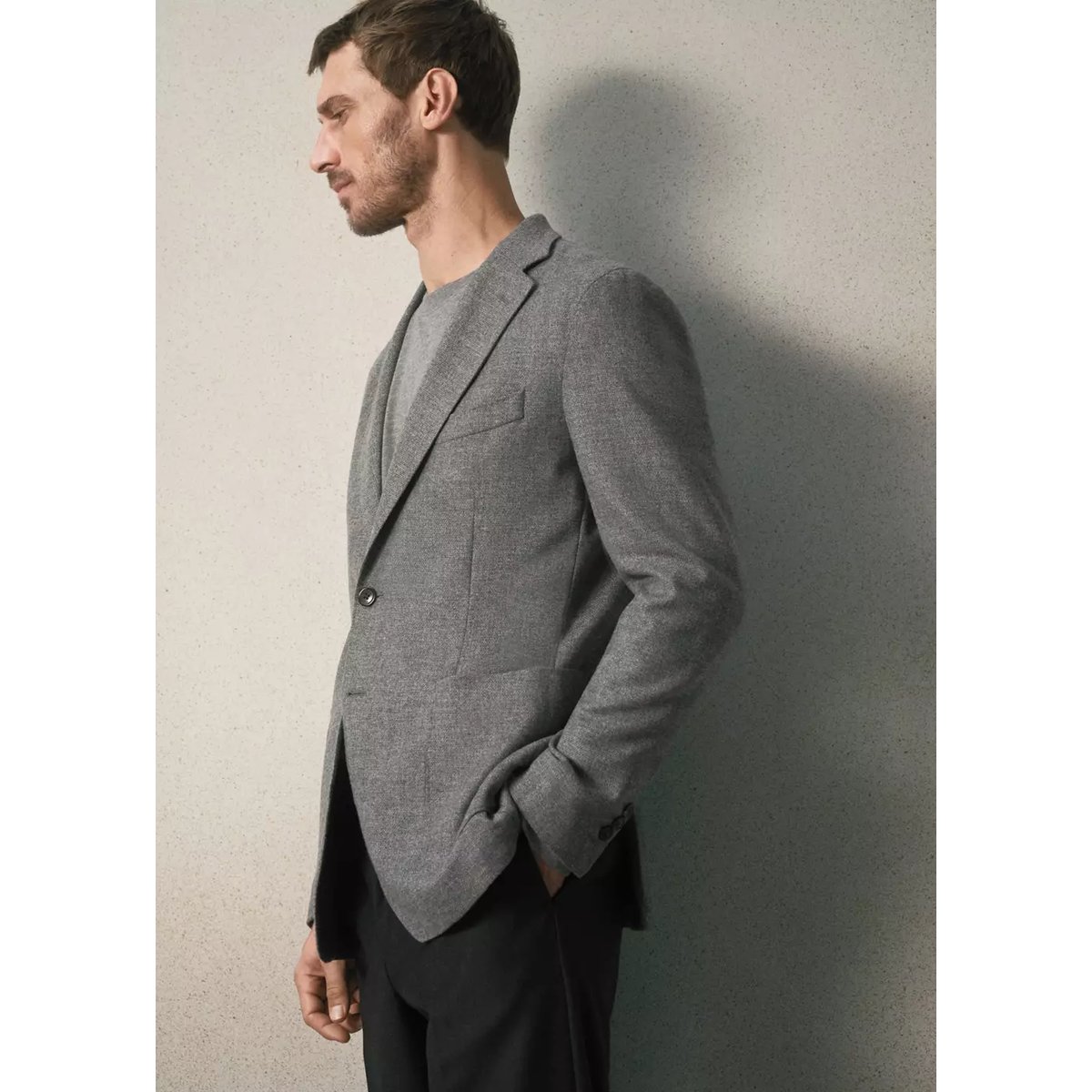 Blazer slim fit en laine italienne gris chiné clair, MANGO MAN