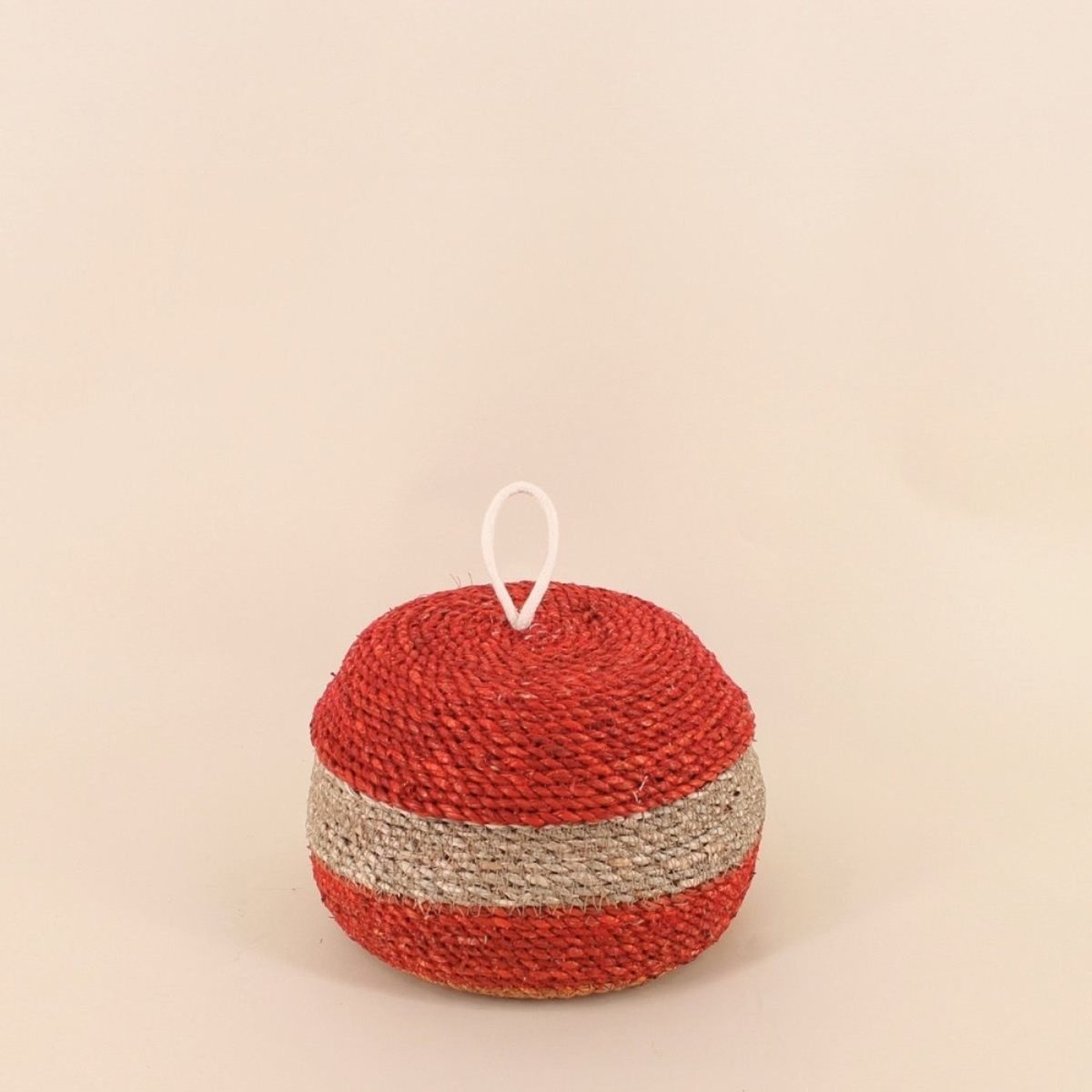 Lot de 2 paniers rayés à couvercle fibres naturelles rouge, naturel rouge, ORNAMI