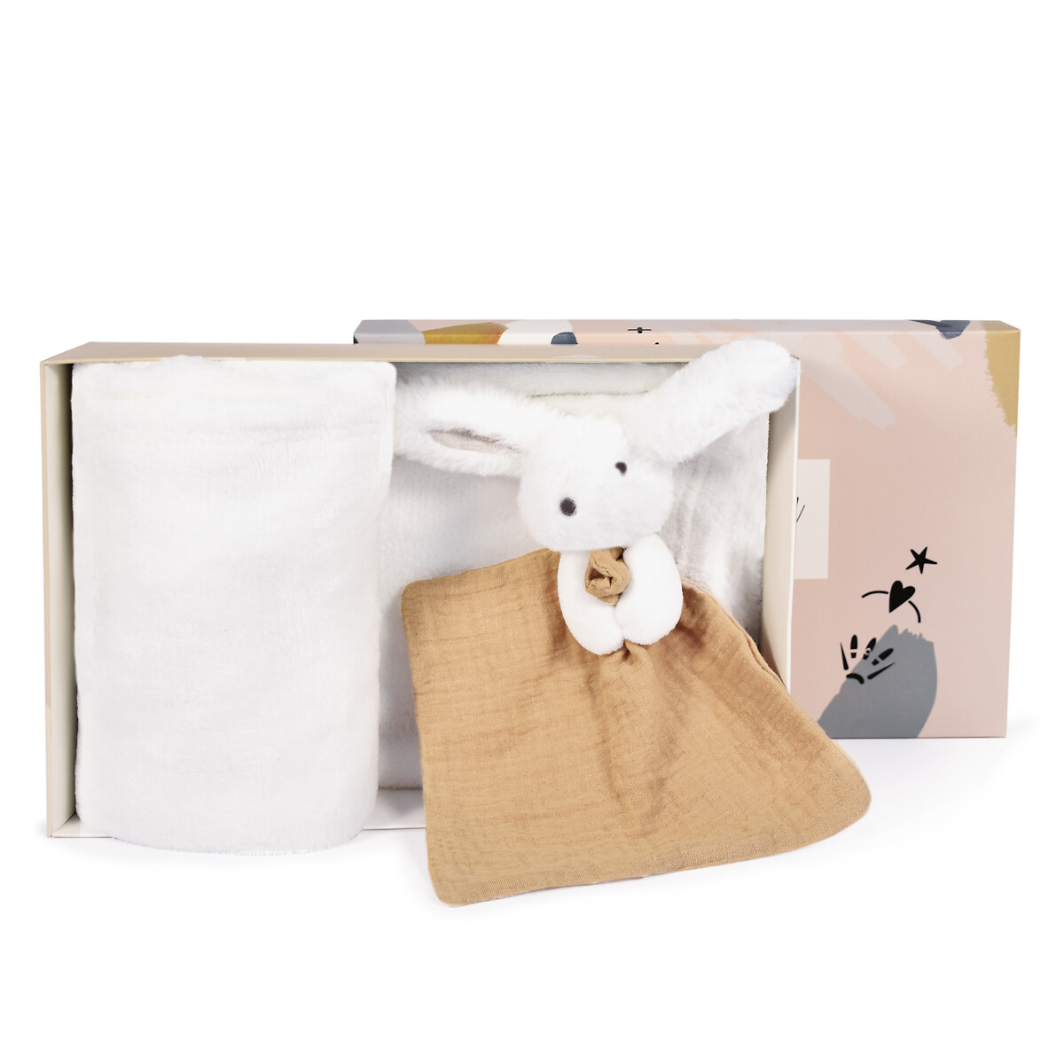 Plaid et doudou happy wild 100 x 70 cm blanc/terracotta, DOUDOU ET COMPAGNIE