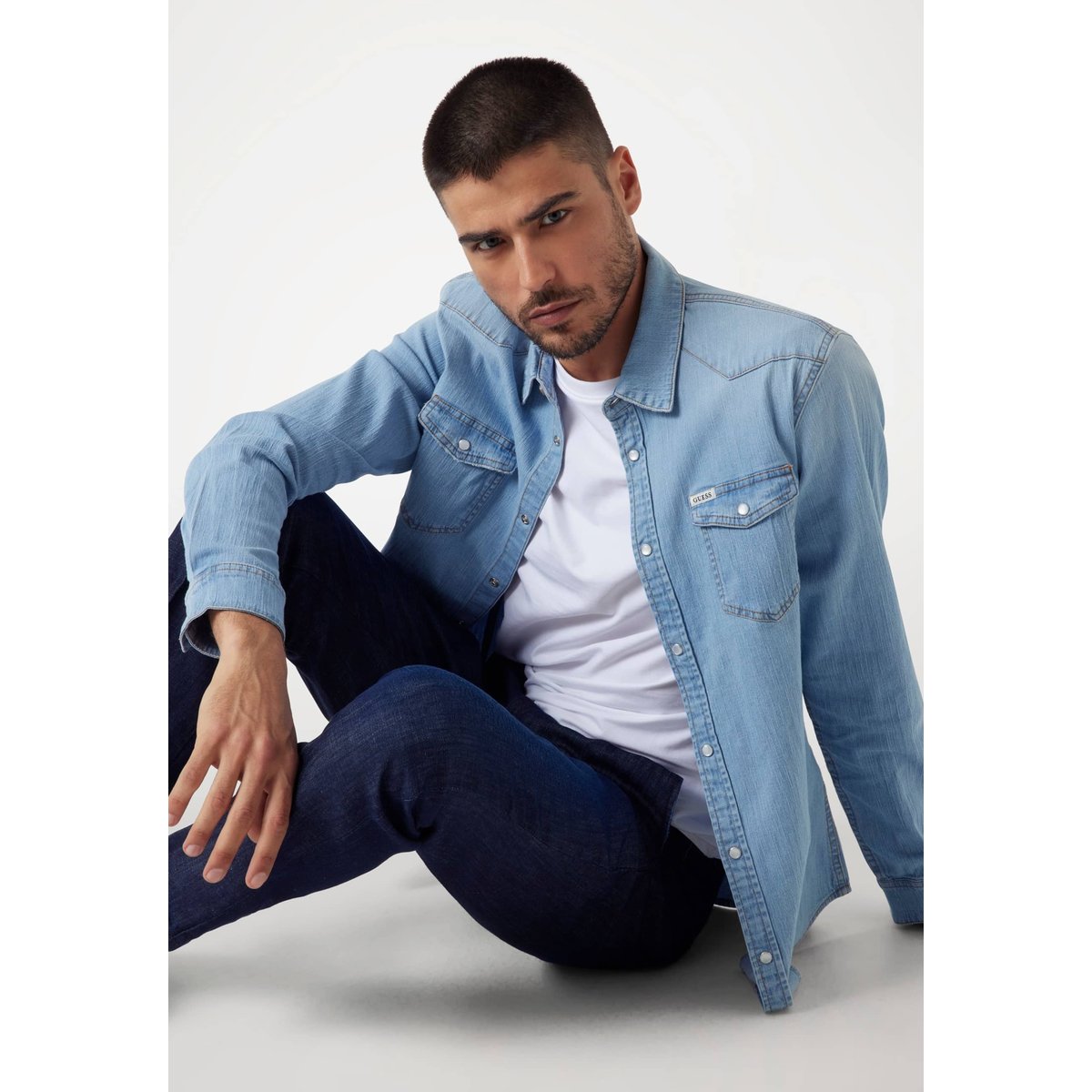 Chemise En Jean Coupe Slim bleu ciel, GUESS
