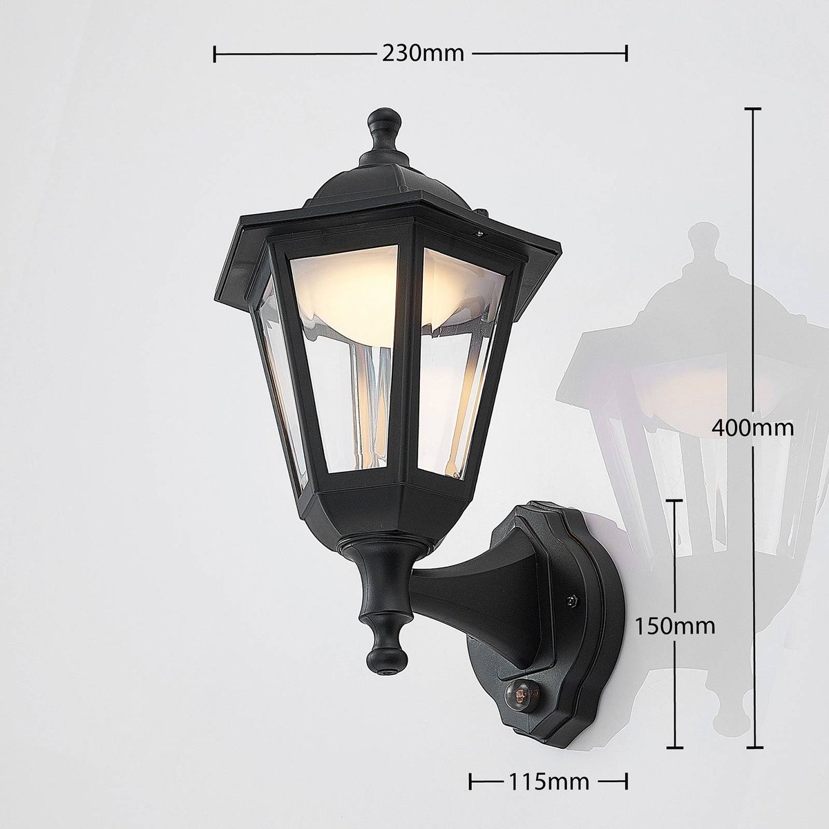 Applique extérieure  antiqueLED, Iavo noir (ral 9005), transparent, LINDBY