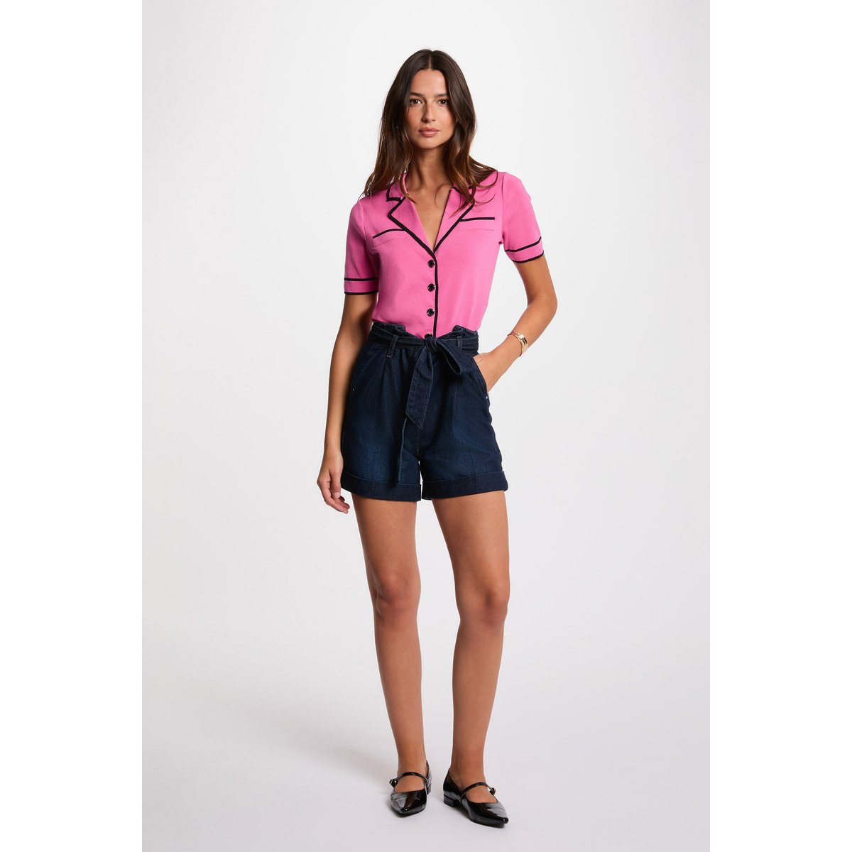 Short en jean ceinturé denim brut, MORGAN