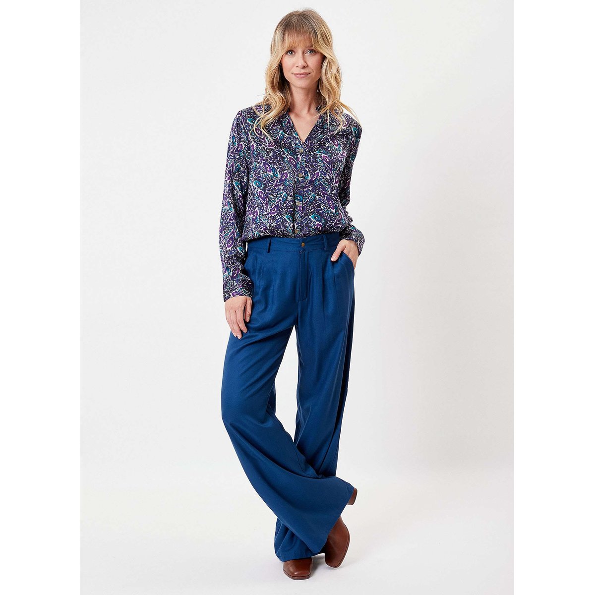 Chemise coupe droite imprimée REY violet foncé, LA FIANCÉE