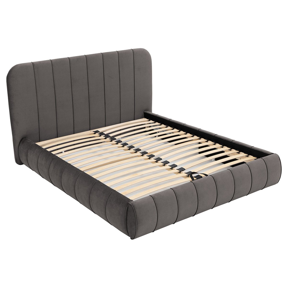 Lit coffre en velours sommier inclus, ELSA gris, BEST MOBILIER