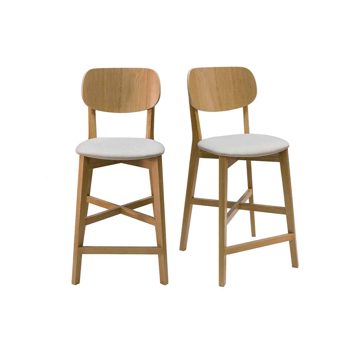 Tabourets de bar scandinave H65 cm en bois (lot de 2) LUCIA beige naturel, MILIBOO