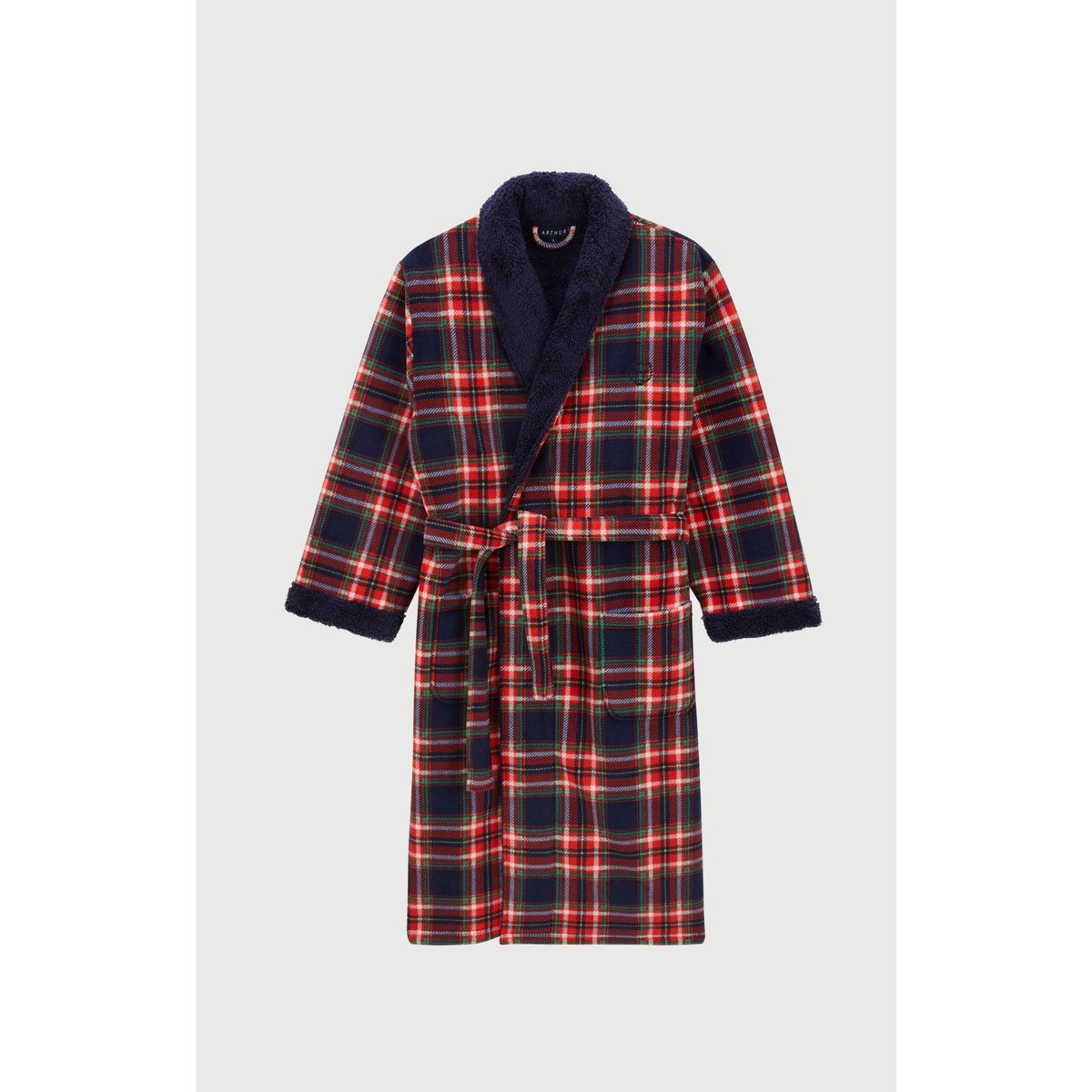 Robe de chambre en polaire à carreaux Léon rouge, ARTHUR