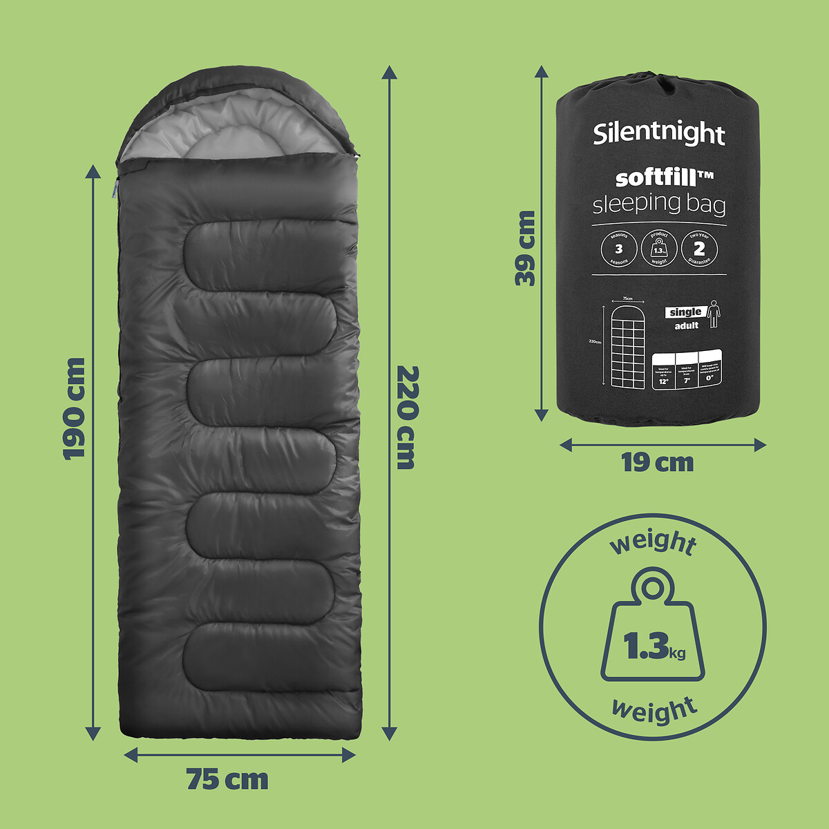 Reversible Softfill Single Sleeping Bag black, SILENTNIGHT