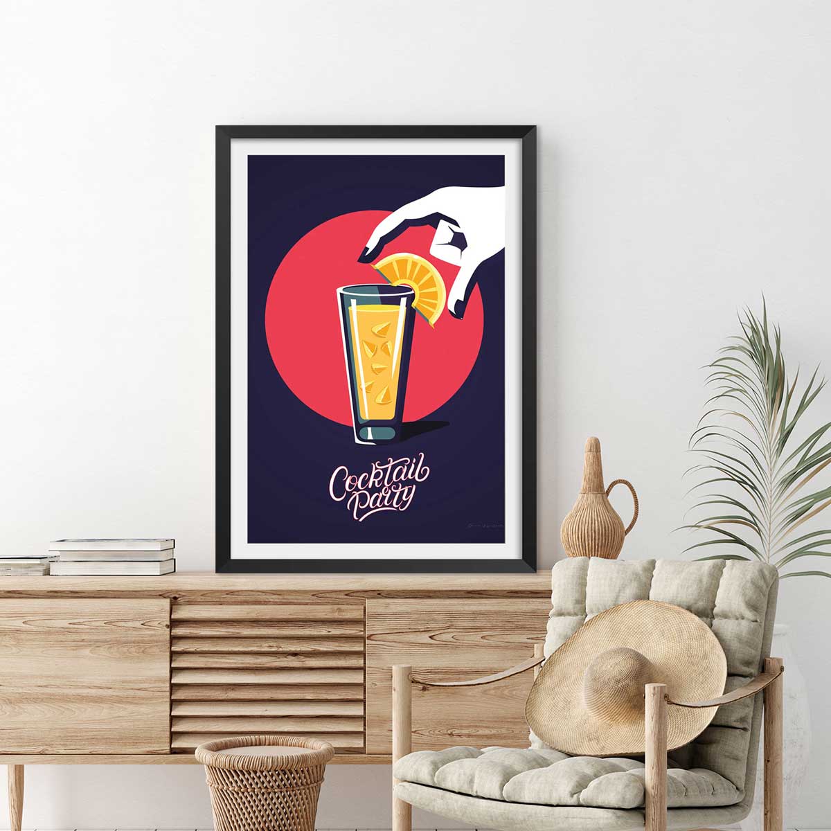 Affiche cuisine Cocktail party affiche + cadre en bois - noir, HEXOA