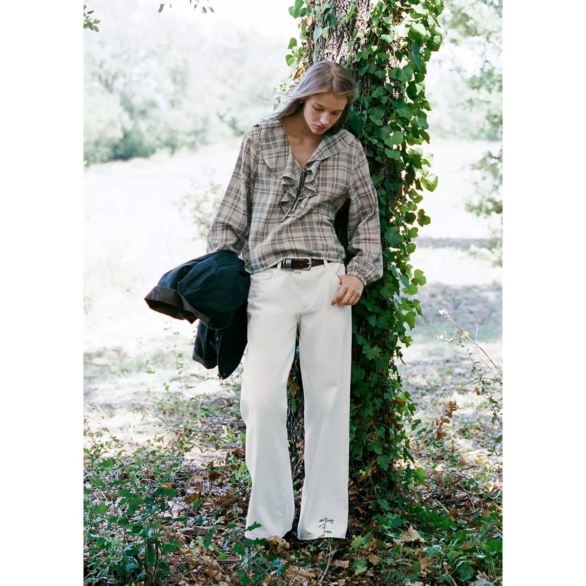 Jean wide leg à fermeture croisée blanc cassé, MANGO TEEN
