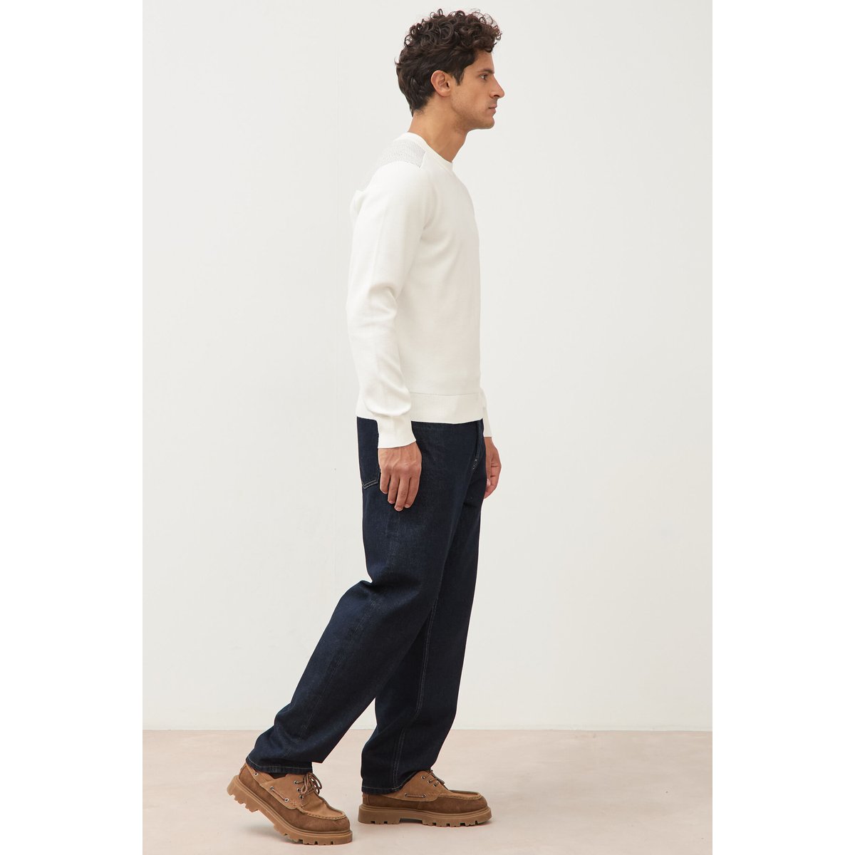 Pull droit fin col rond manches longues ecru, BONOBO