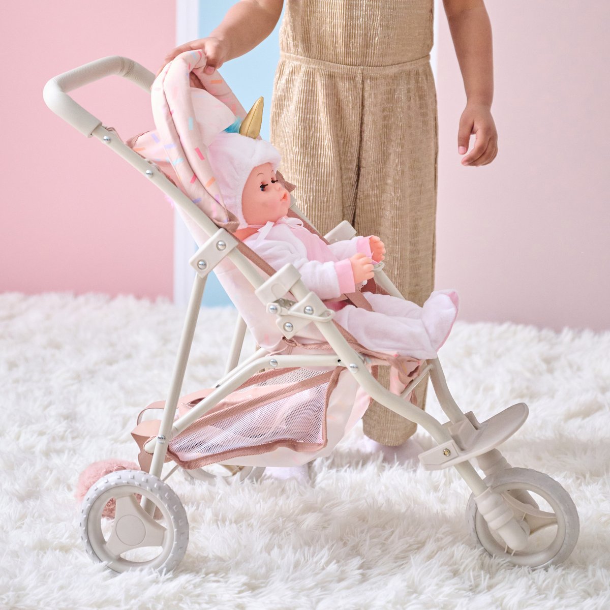 Poussette jogging avec accessoires harnais et panier beige, TEAMSON KIDS