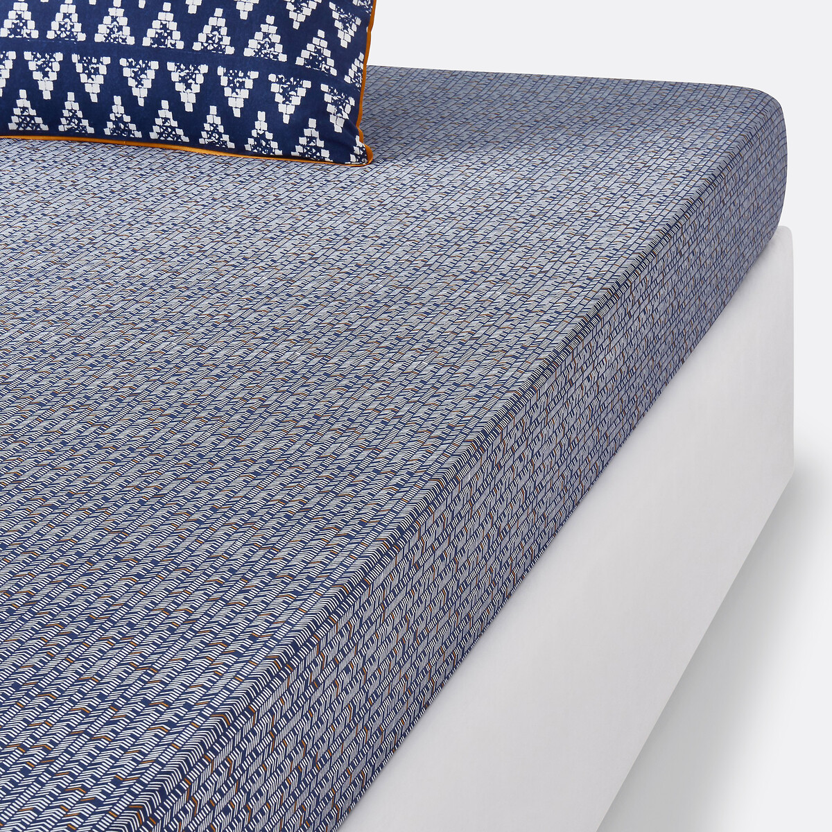Drap housse coton, Popayan imprimé bleu/gris, LA REDOUTE INTERIEURS