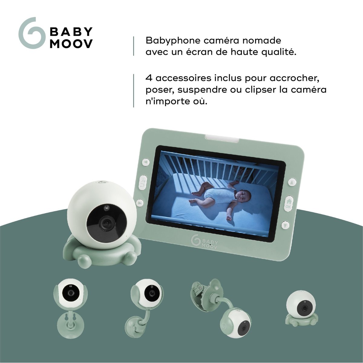 Babyphone caméra Yoo Go + HD vert, BABYMOOV