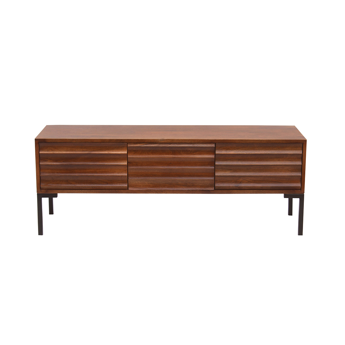 Meuble TV en bois foncé manguier massif et métal noir 3 portes L120 cm ONDA noyer, MILIBOO