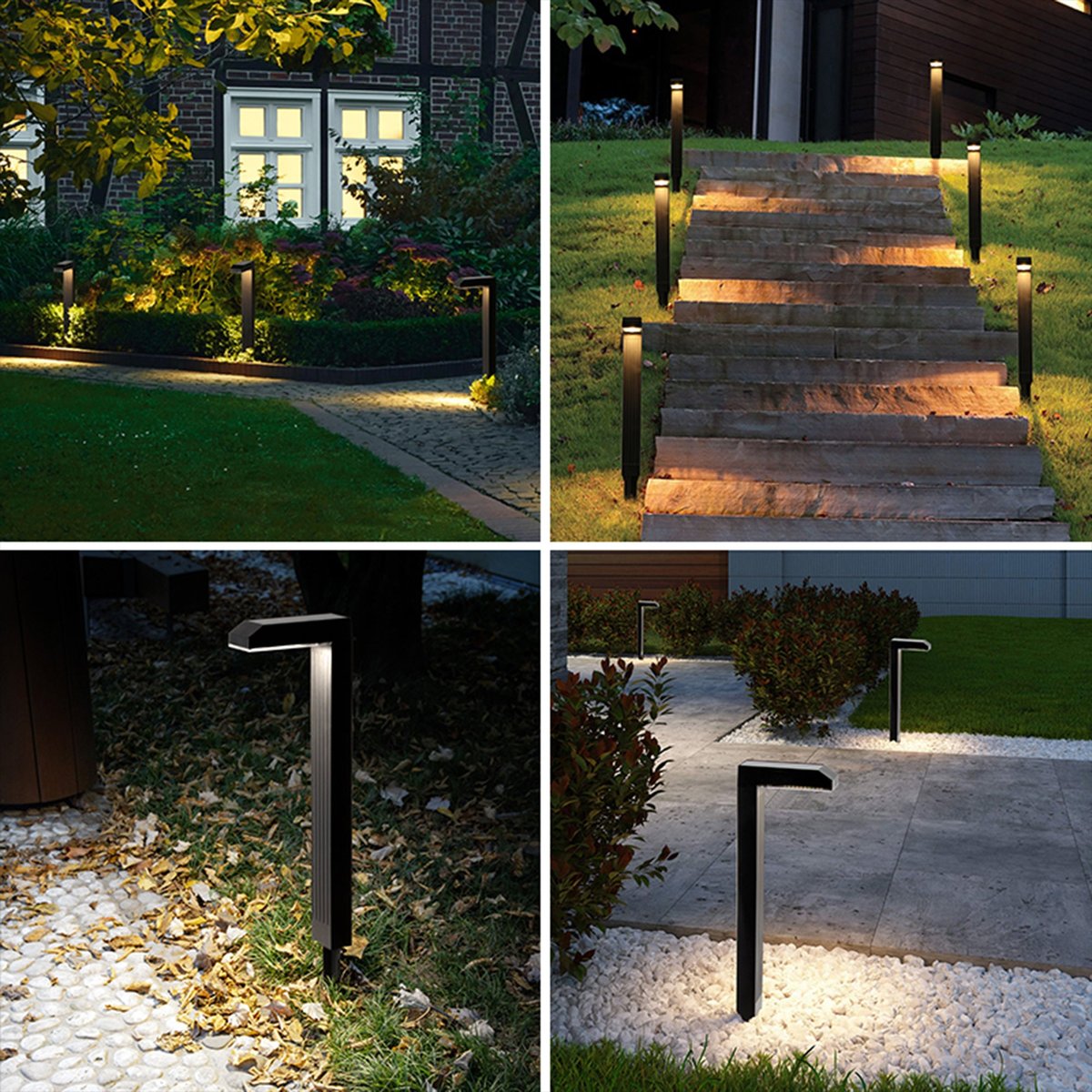 Lot de 4 Potelets solaires à piquer TORLY noir, LUMISKY