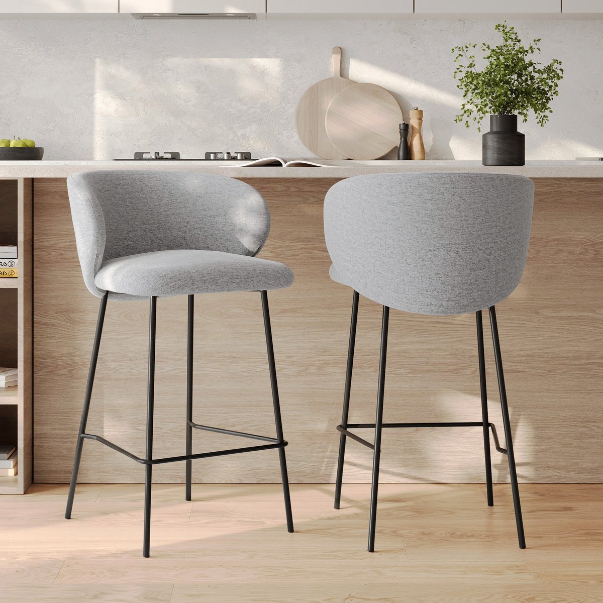 Lot de 2 chaises pour îlot central en tissu 68 cm - VICTORIA gris clair, MAISON PAVANE