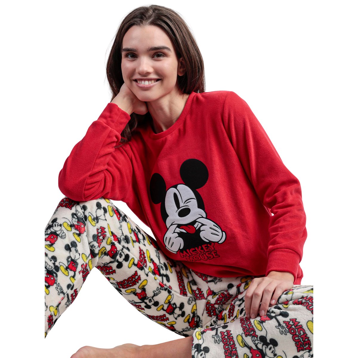 Pyjama pantalon top manches longues Best Mickey Disney rouge, ADMAS
