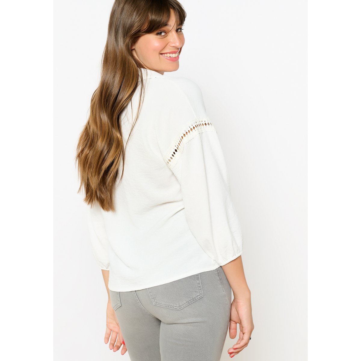 Blouse avec macramé blanc, LOLALIZA
