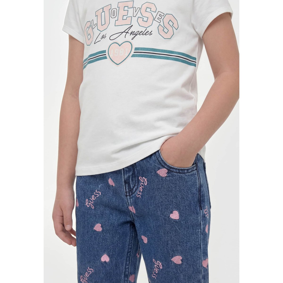 Jeans Brodés Mom Fit bleu, GUESS KIDS