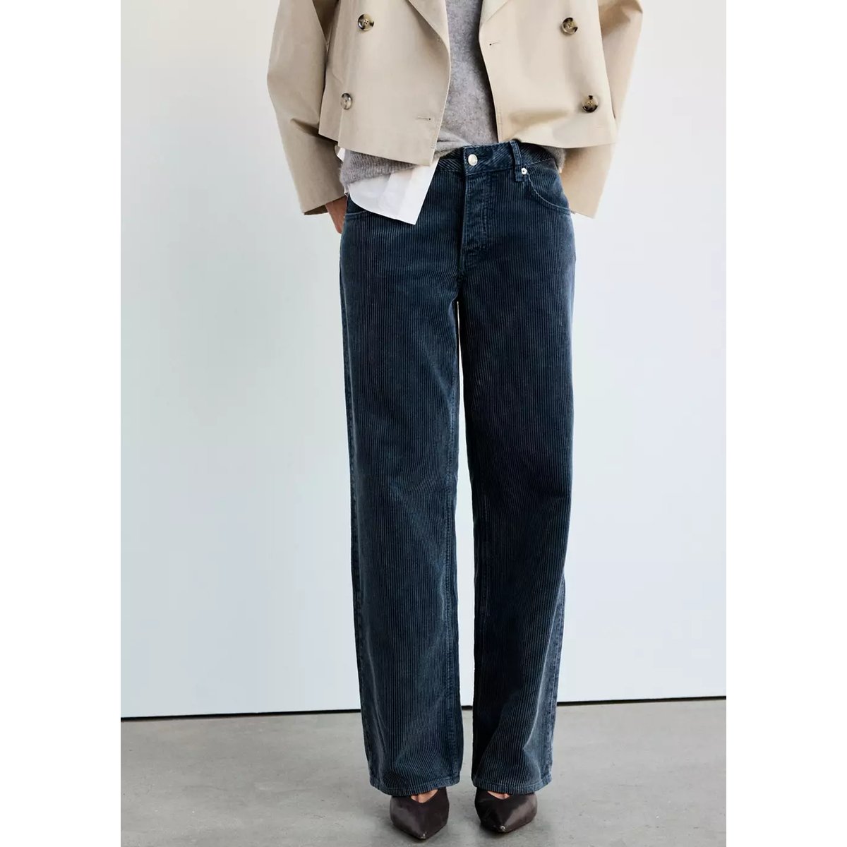 Jean en velours côtelé wide-leg bleu, MANGO