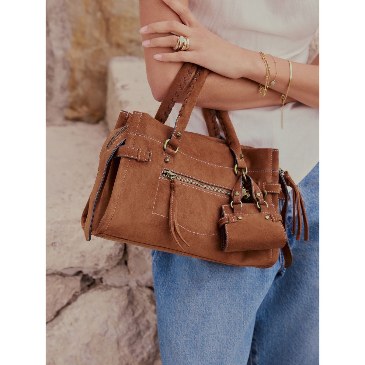 Sac à main avec breloque marron fauve, NEXT