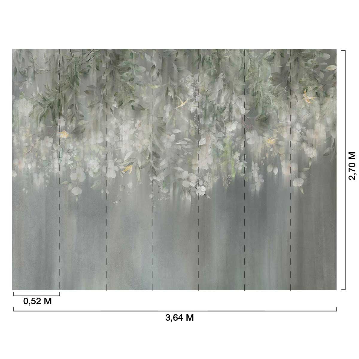 Papier peint panoramique Jardin de Jasmin gris, HEXOA