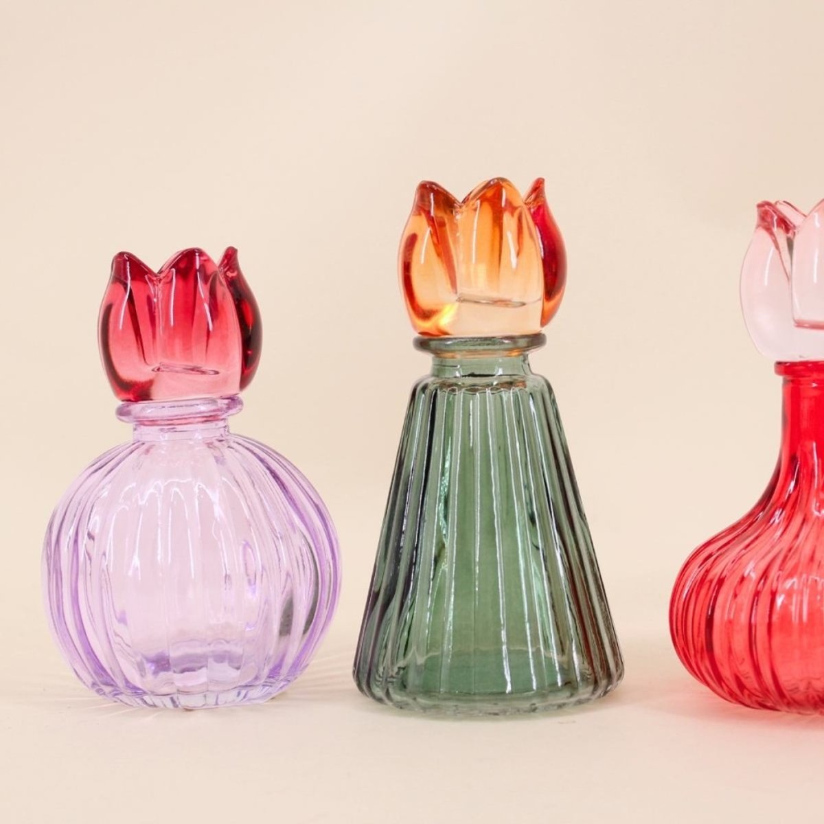 Set de 4 bougeoirs fleurs en verre couleurs assorties rose, HASHTAG DECO