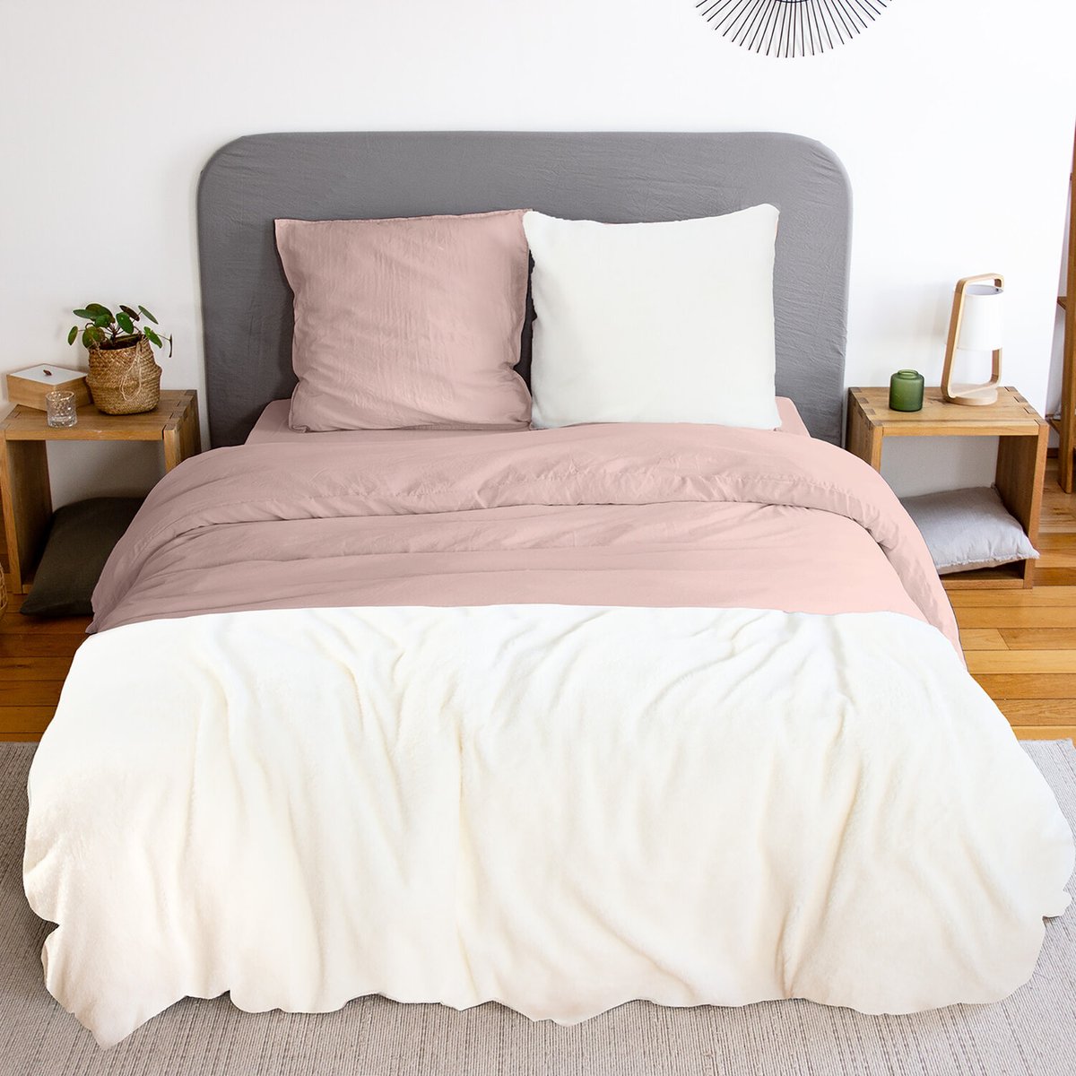 Parure housse de couette 100% microfibre lavé, SHERPA vieux rose, C DESIGN HOME TEXTILE