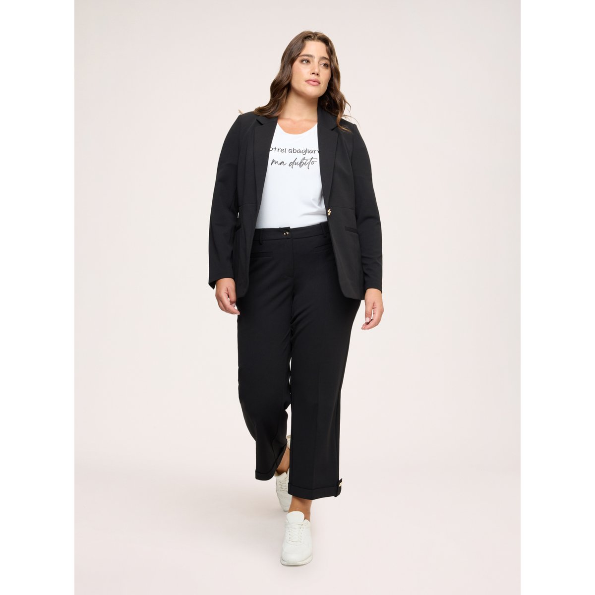 Pantalon court avec revers et bouton noir, FIORELLA RUBINO
