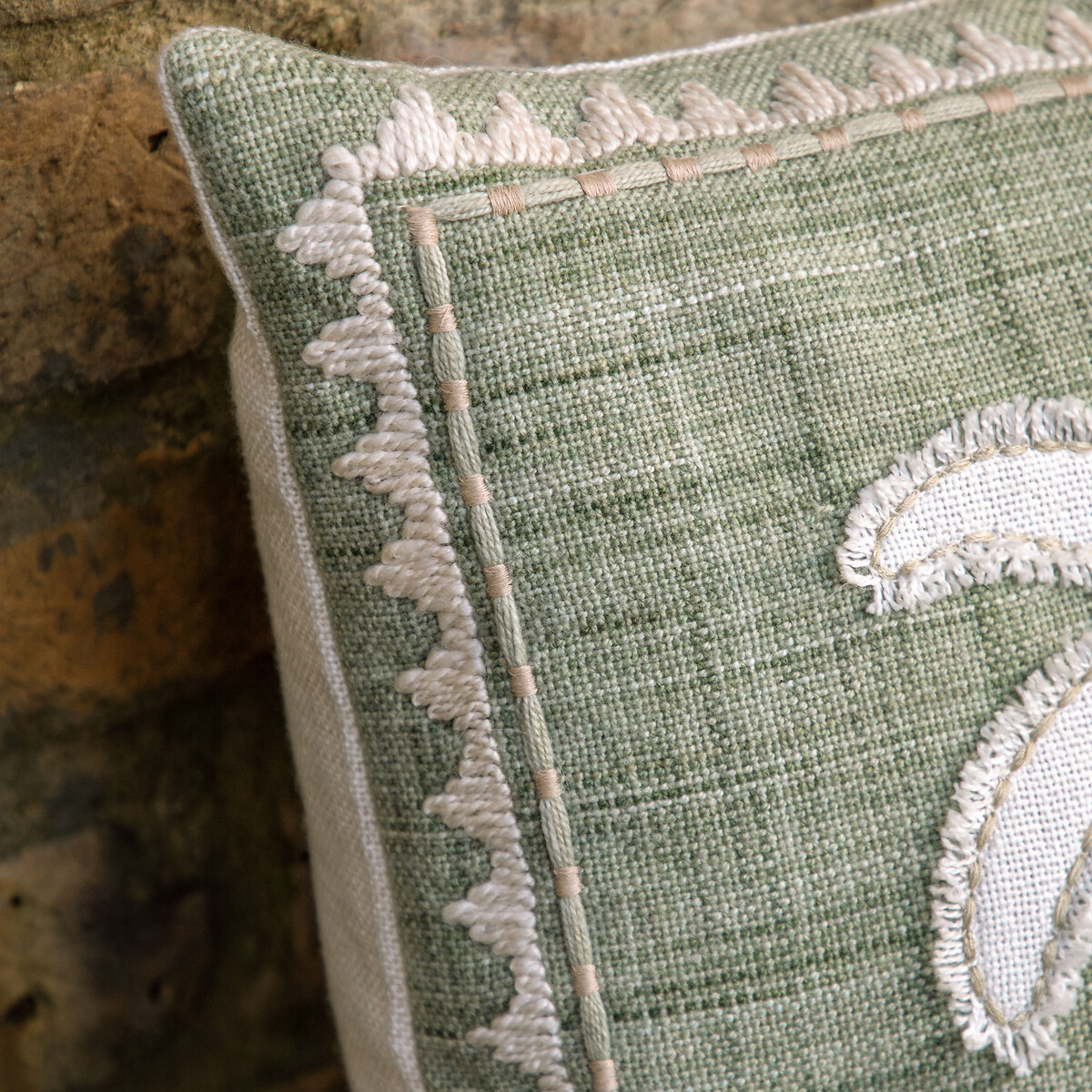 Nia Embroidered Palm Tree Filled Cushion sage, SO'HOME