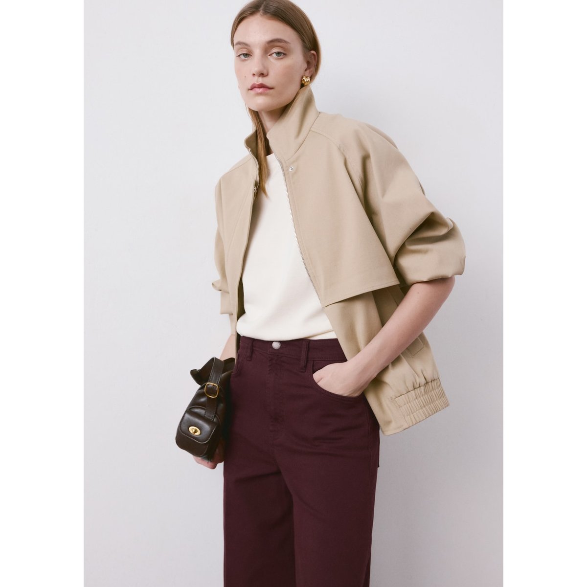 Jean large taille haute lie de vin, MANGO