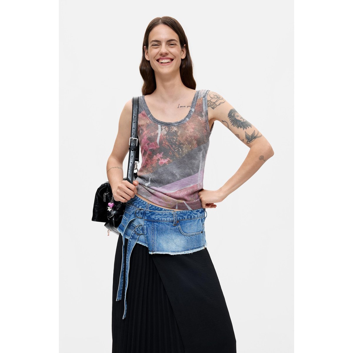 Jupe longue plissée en denim bleu clair, DESIGUAL