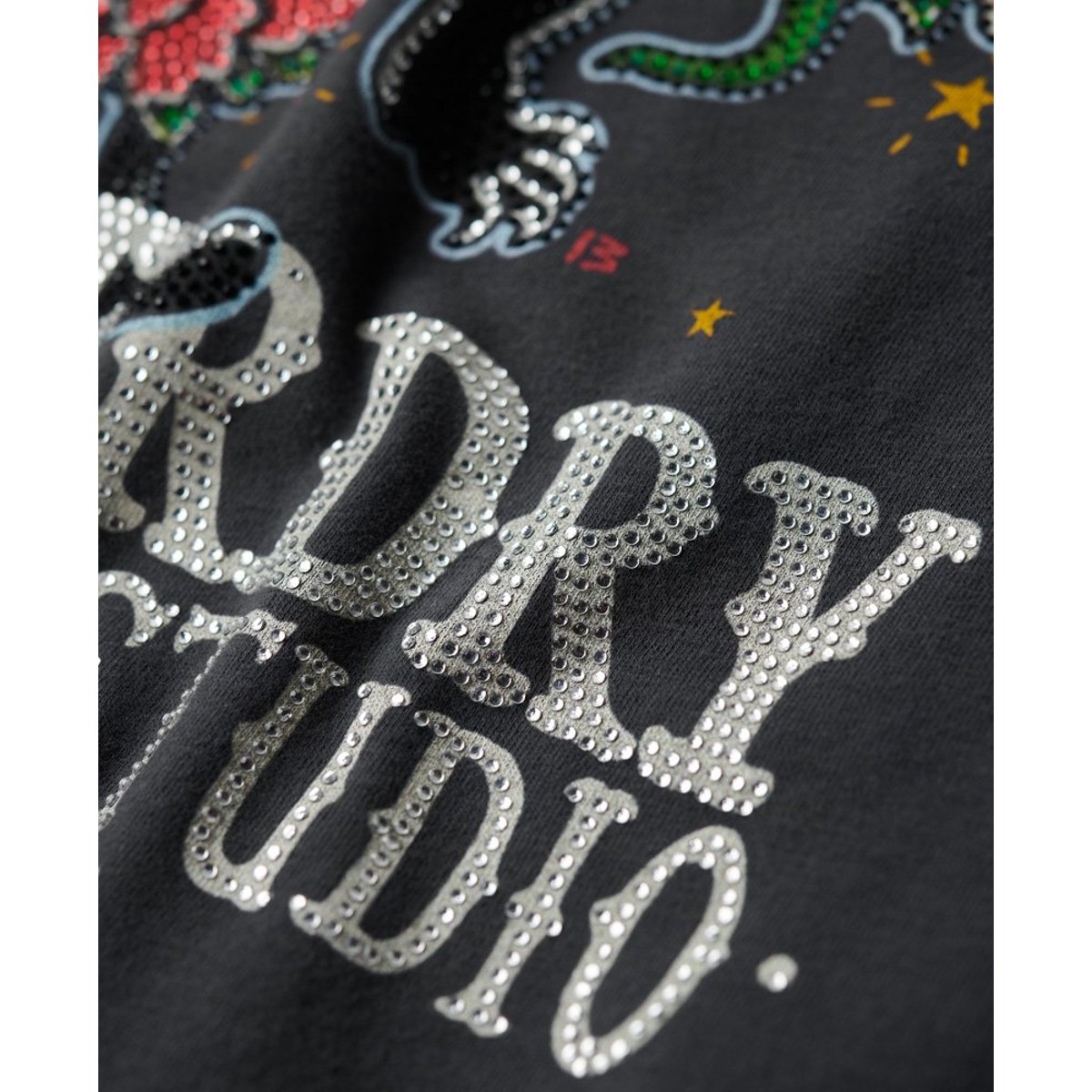 T-shirt ajusté à strass effet tatouage anthracite, SUPERDRY