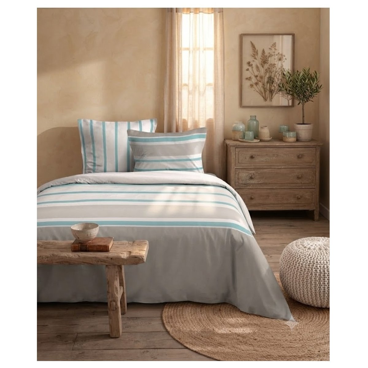 Housse couette + taies Barbada bleu, EDEN