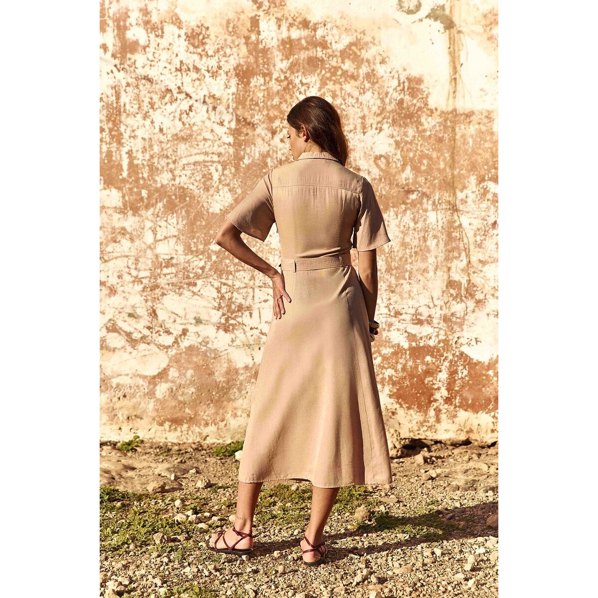 Robe midi ceinturée manches courtes, RAYA beige, LA PETITE ETOILE