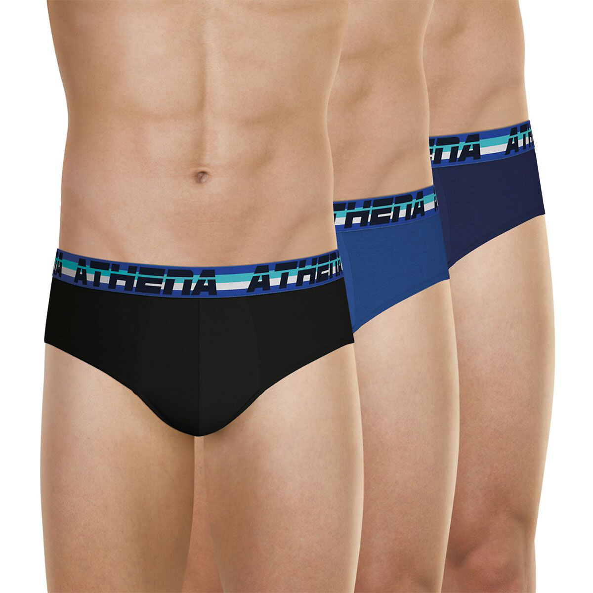 Lot de 3 slips full stretch noir + marine + bleu, ATHENA
