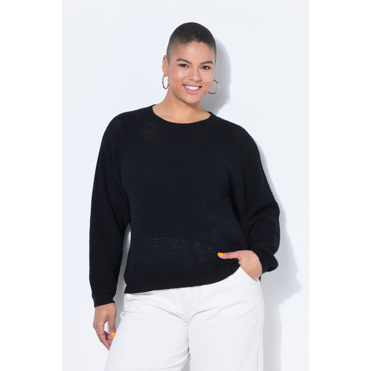 Pull coupe Boxy Shape en maille ajourée noir, STUDIO UNTOLD