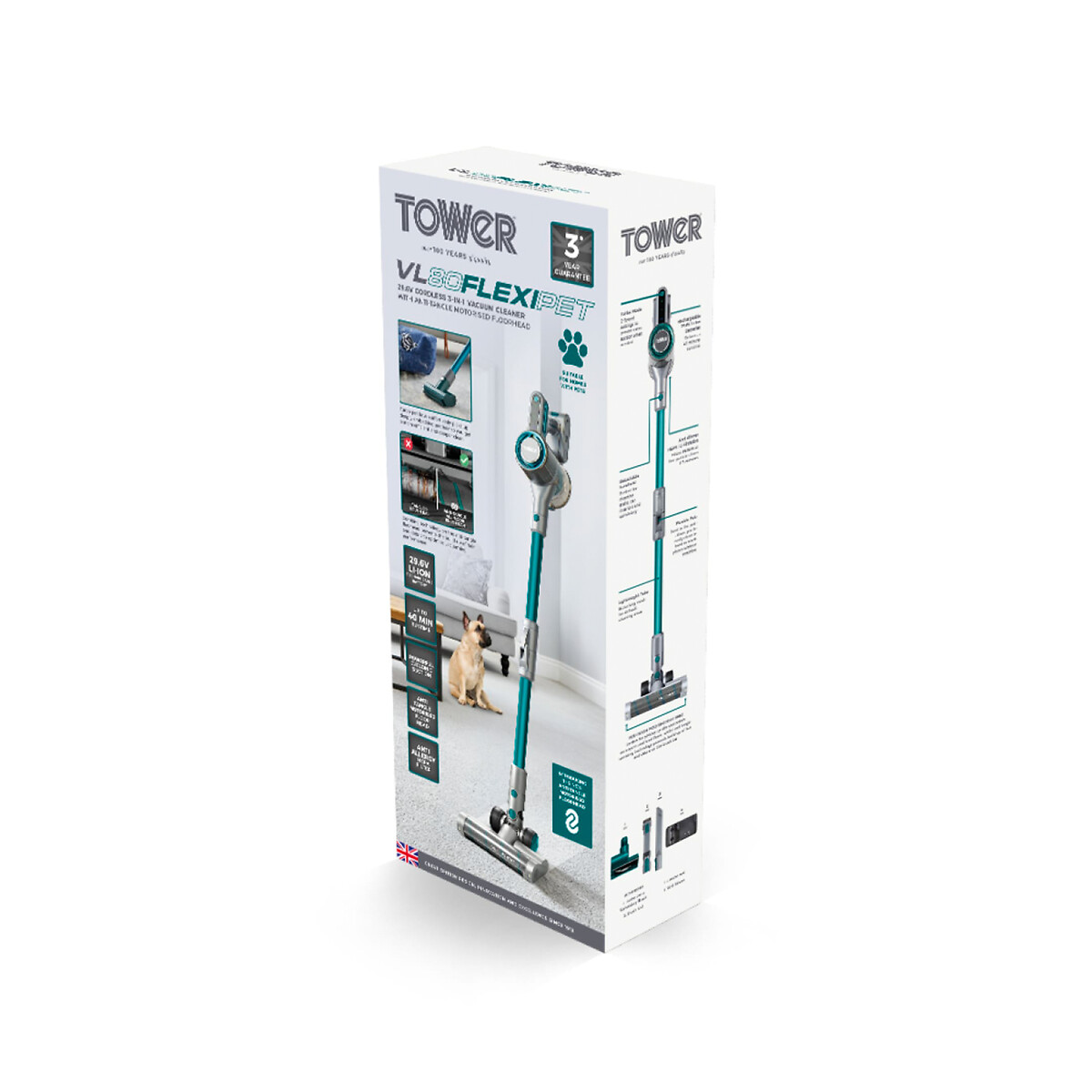 VL80 Flexi Pet Cordless Anti Tangle Vacuum - T513011 teal, TOWER