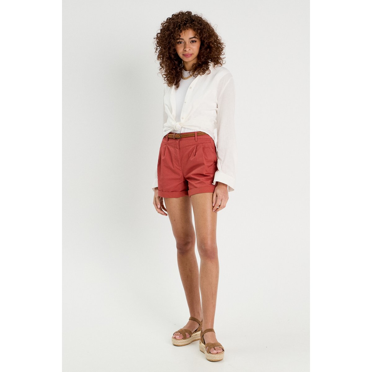 Short chino ceinturé vieux rose, CACHE CACHE