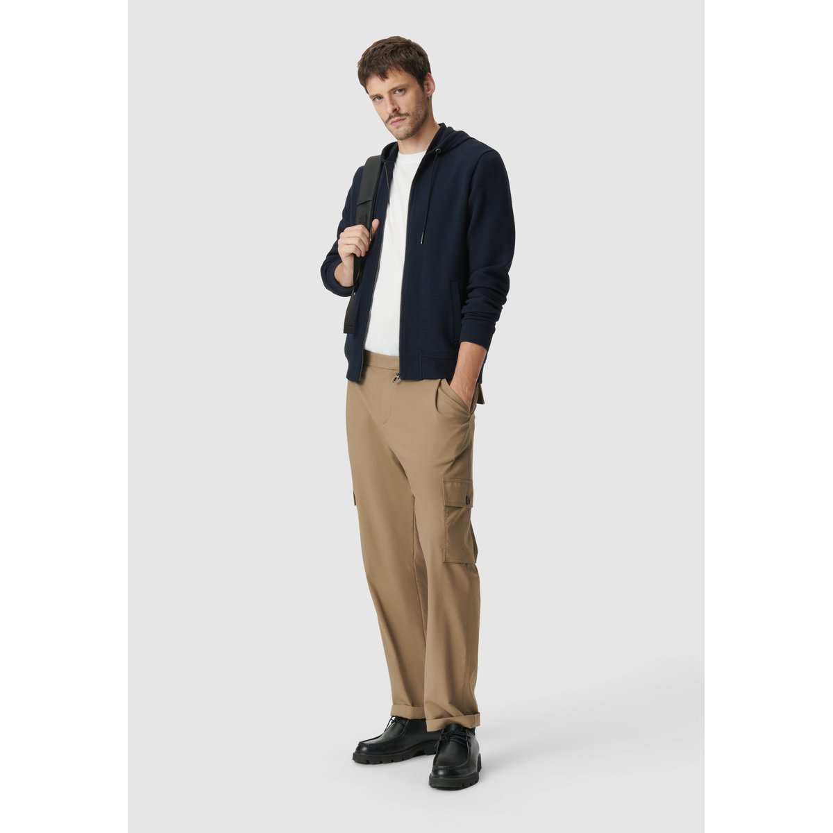 Cardigan coton bio maille Ottoman à capuche bleu marine, IKKS