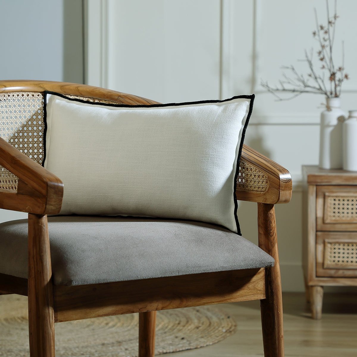 Coussin toile de coton JULES blanc / noir, FEBRONIE