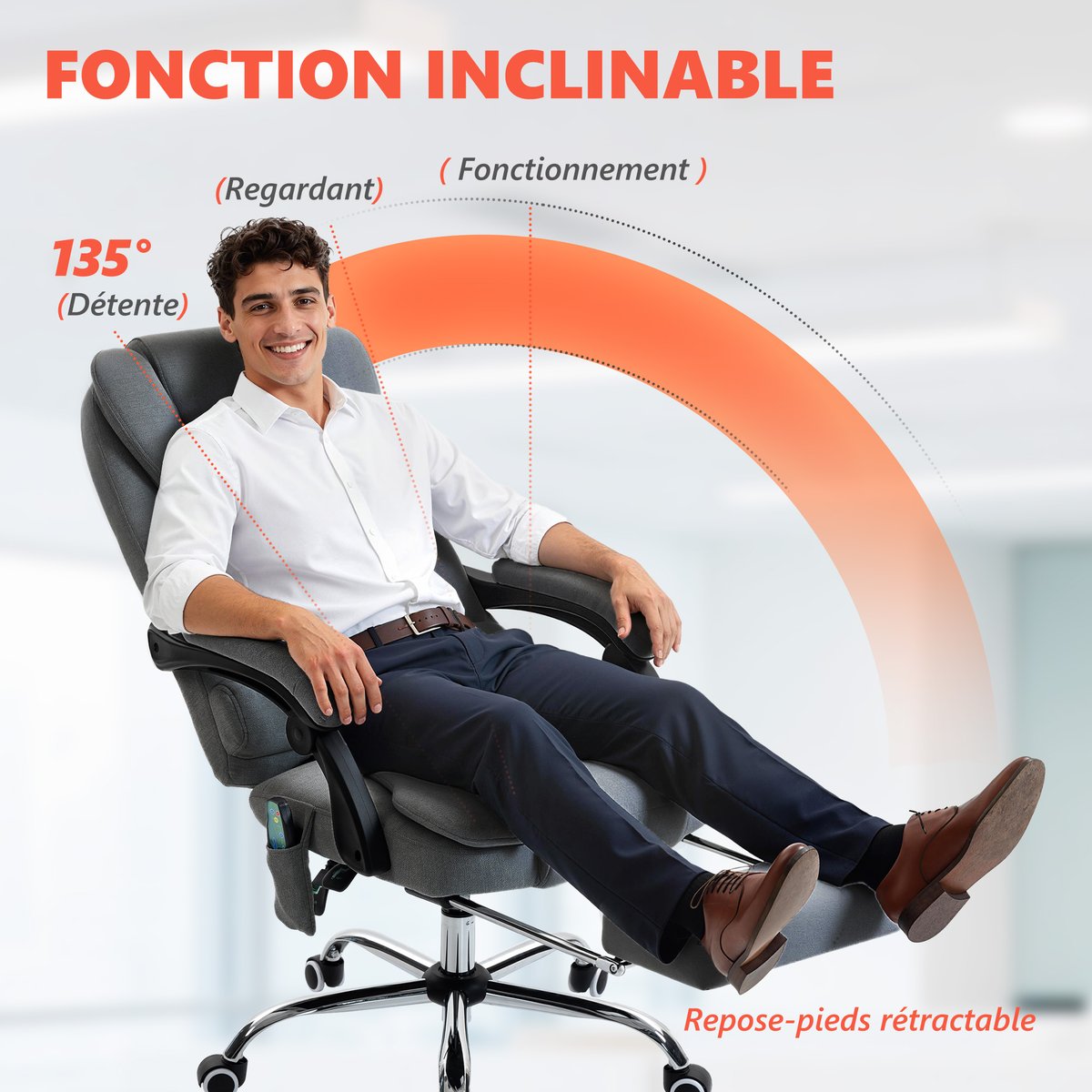 Fauteuil de bureau avec fonction massage gris foncé, HOMCOM