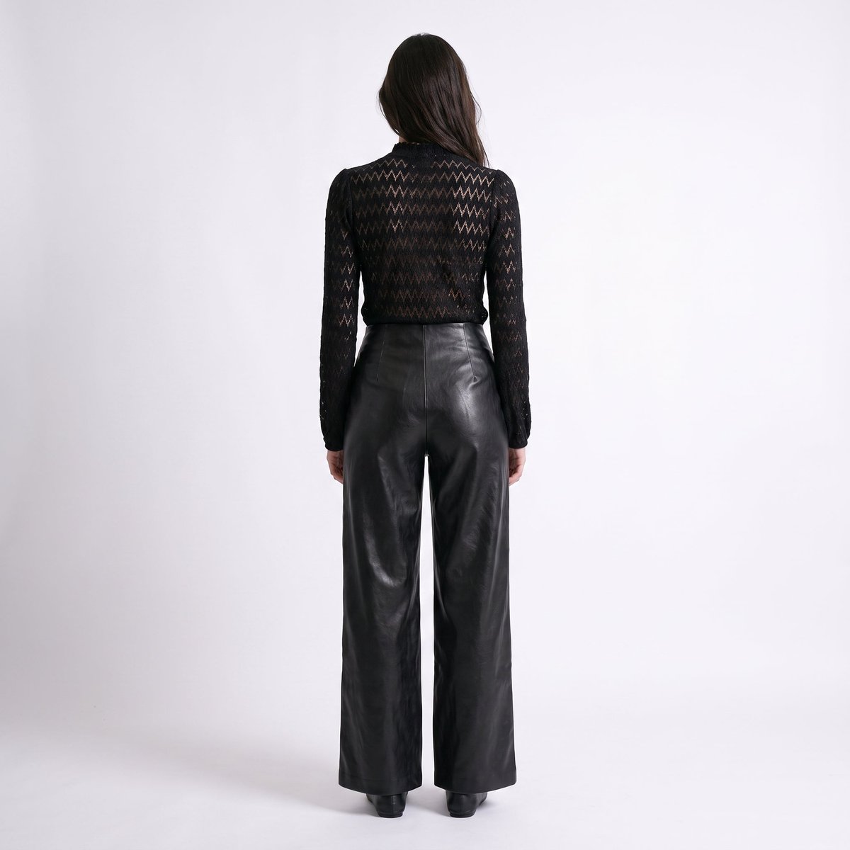 Blouse femme maille ajourée col montant manches bouffantes SALISSE black, ARTLOVE