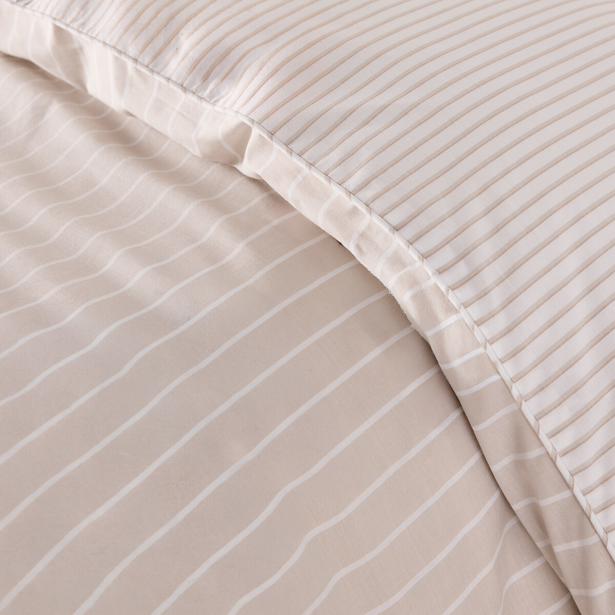 Edward Duvet Cover in Cotton Percale striped beige, LA REDOUTE INTERIEURS