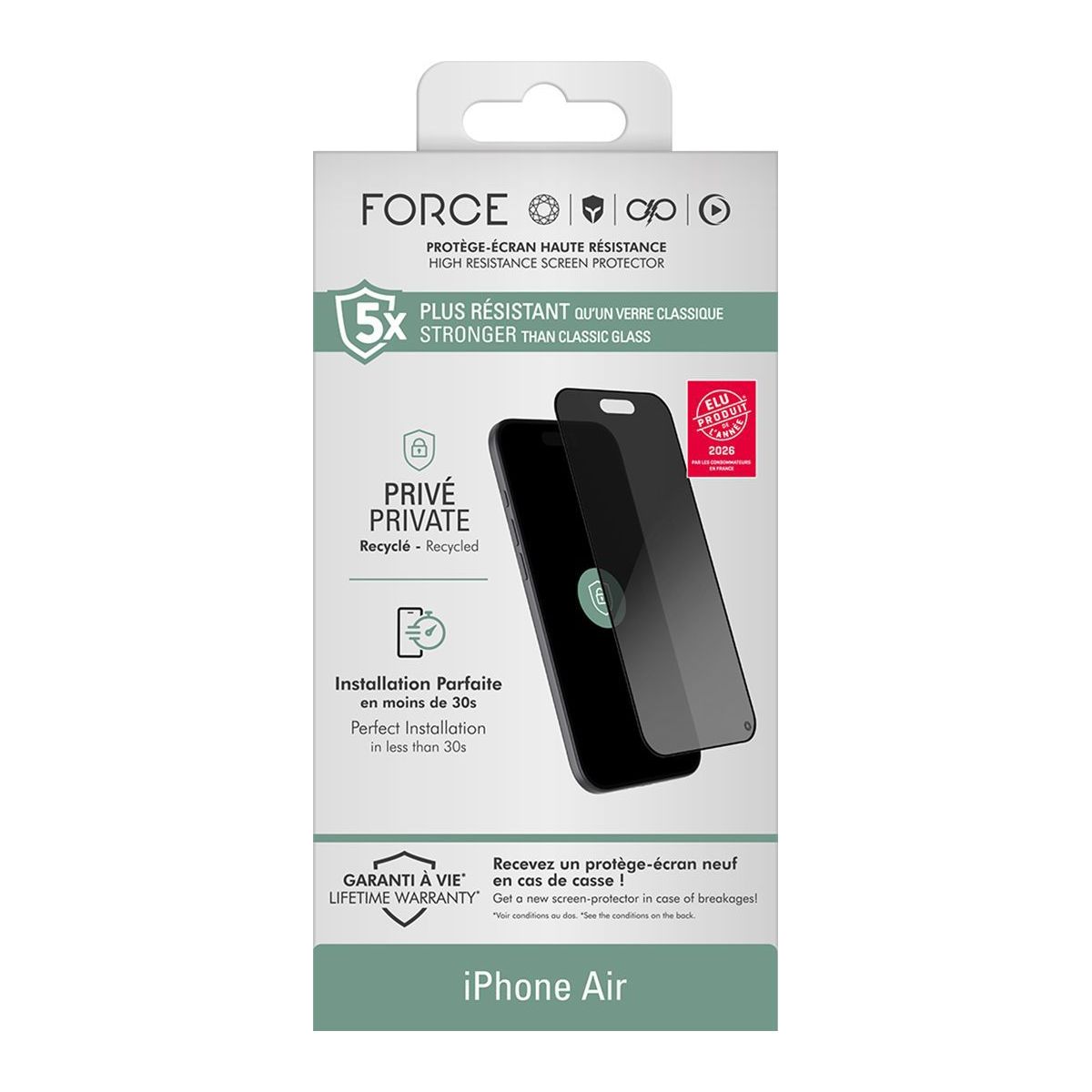 Protège écran iPhoen Air privacy couleur unique, FORCE GLASS