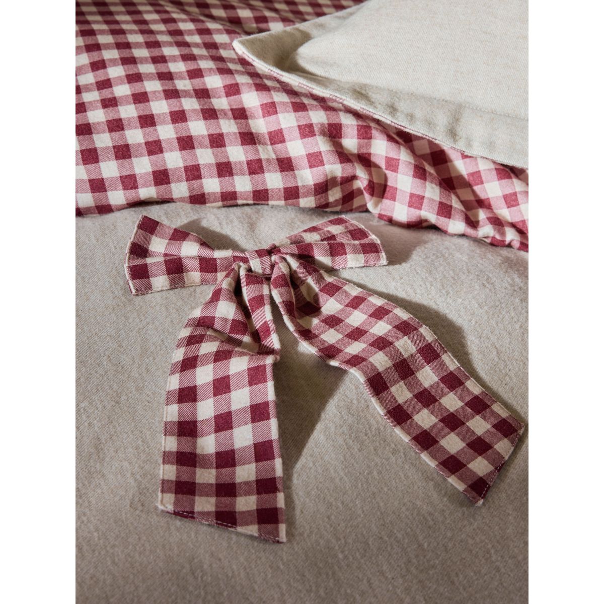 Parure de lit en tissu brossé vichy à nœuds rouge/naturel, NEXT
