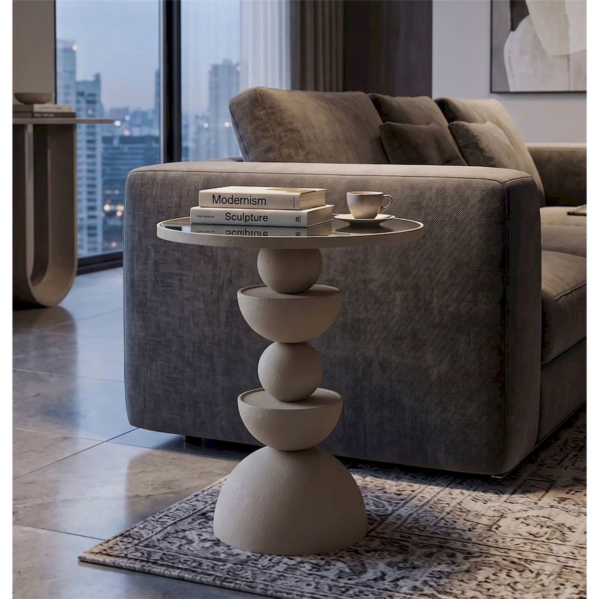 Table d'appoint en fer plateau miroir MODERN crème, RECOLLECTION